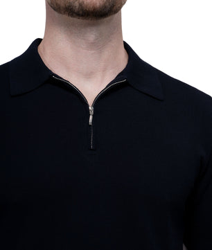 Black Polo Zip Silk Cotton
