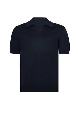 Navy Polo Buttonless Cotton