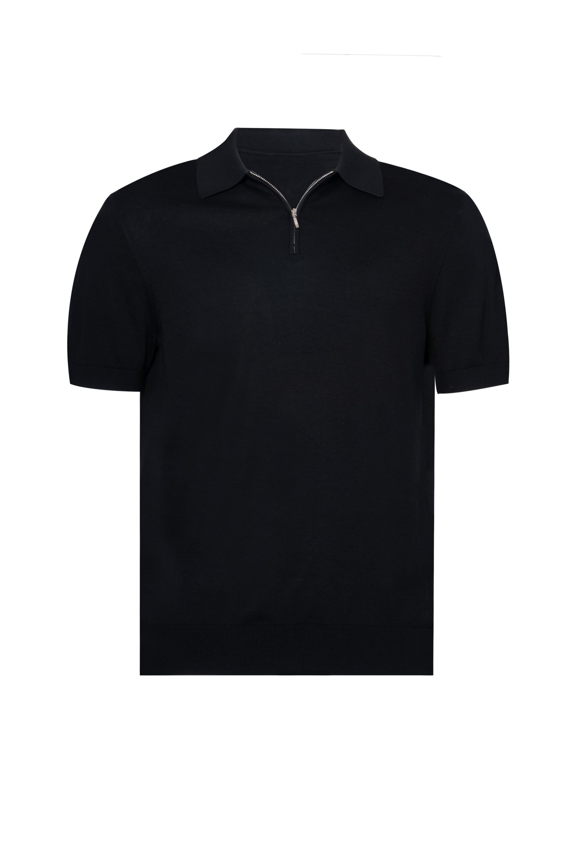 Black Polo Zip Silk Cotton