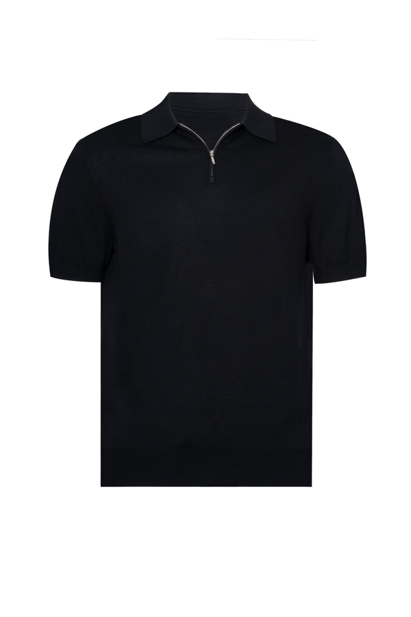 Black Polo Zip Silk Cotton