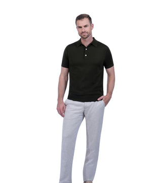 Green Polo Button Merino Wool