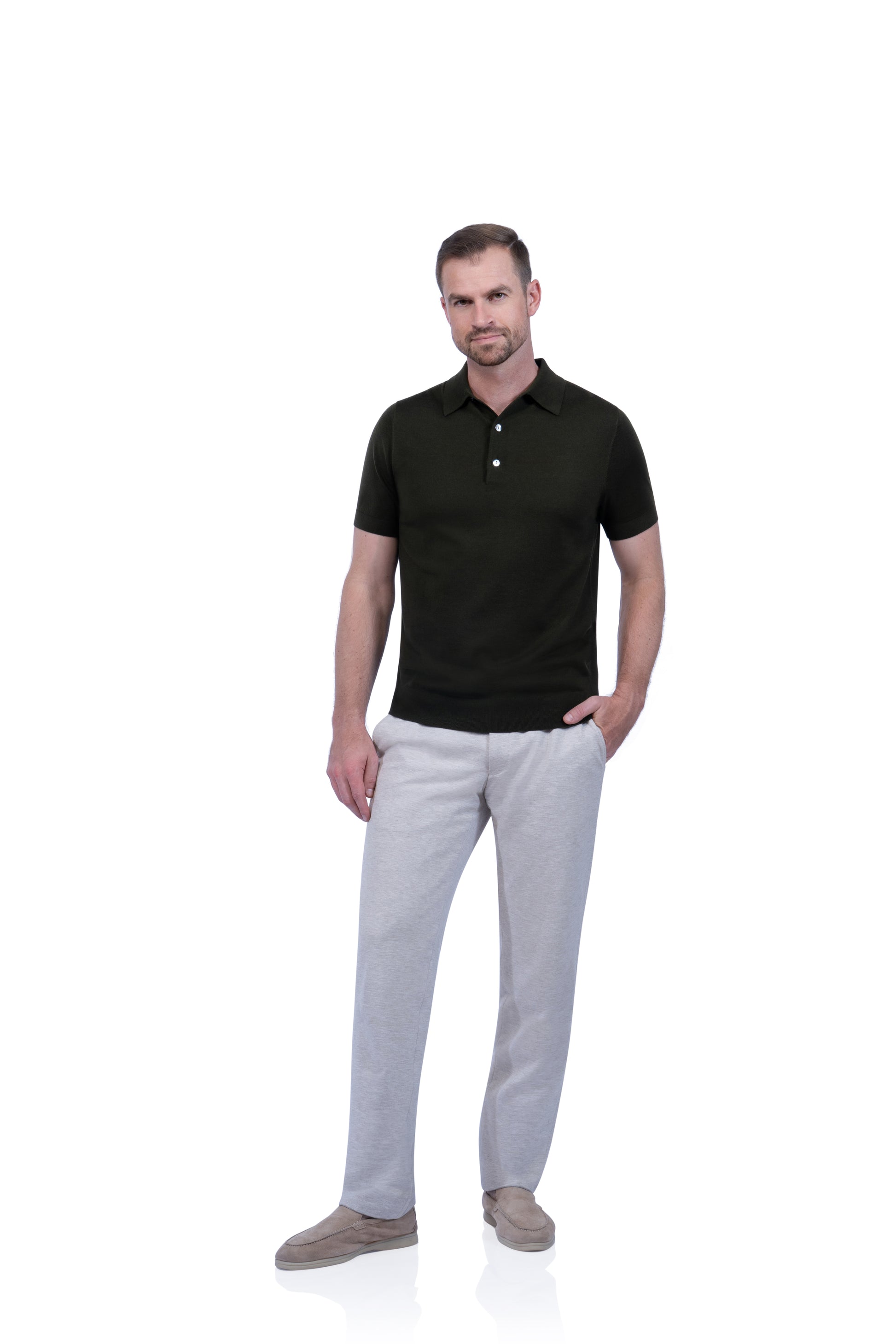 Green Polo Button Merino Wool