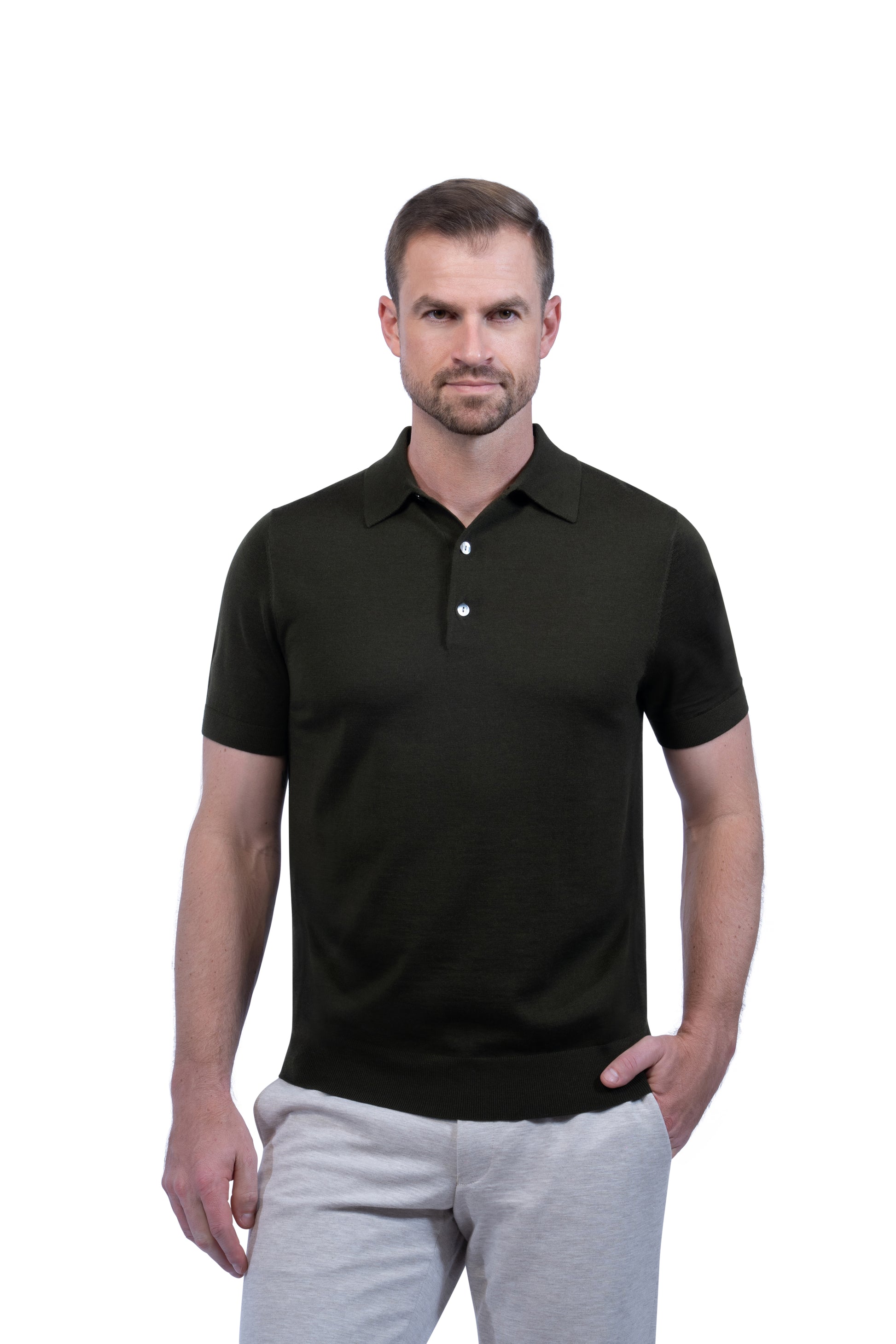 Green Polo Button Merino Wool