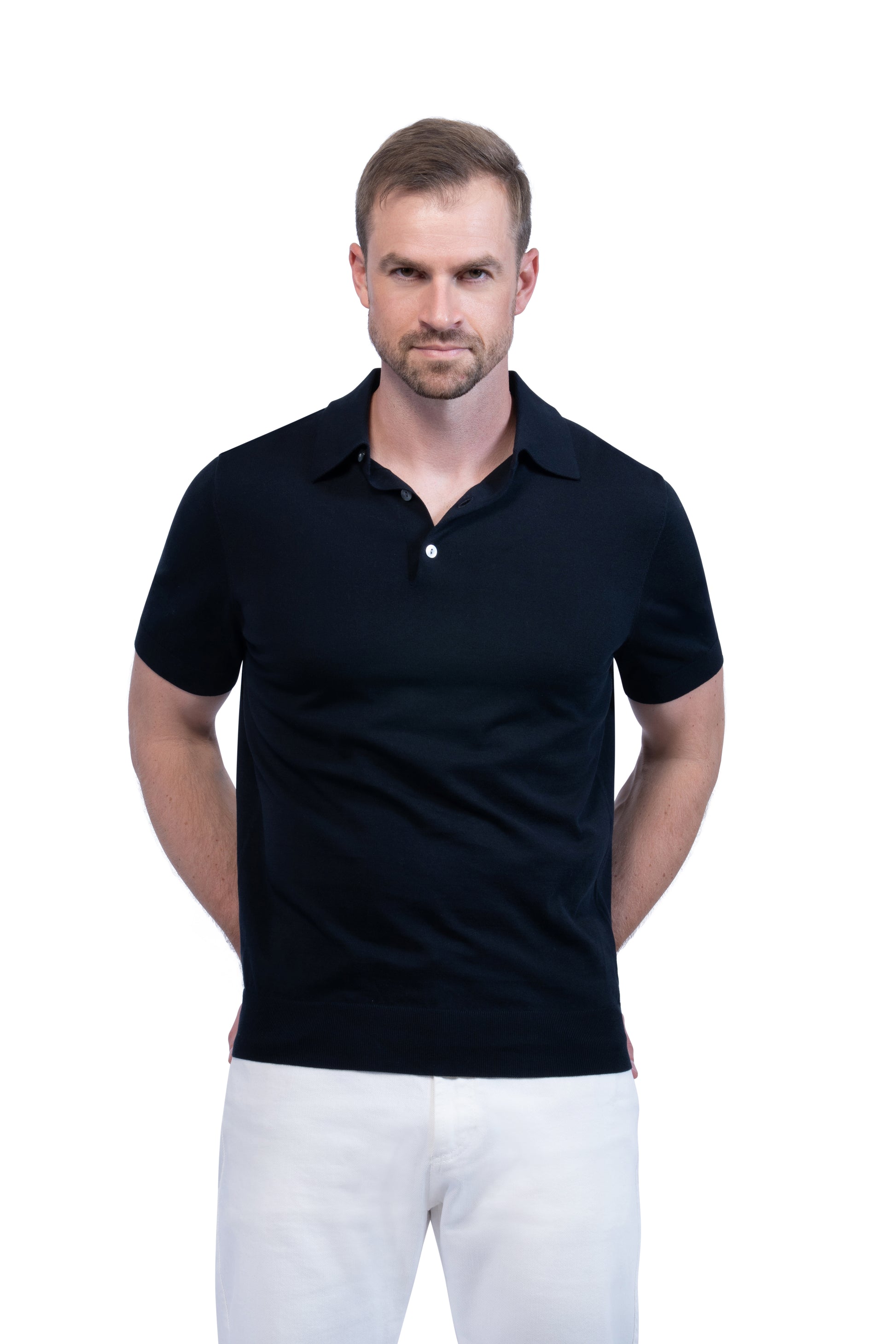 Dark Navy Polo Button Cotton