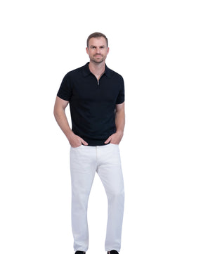 Black Polo Zip Silk Cotton