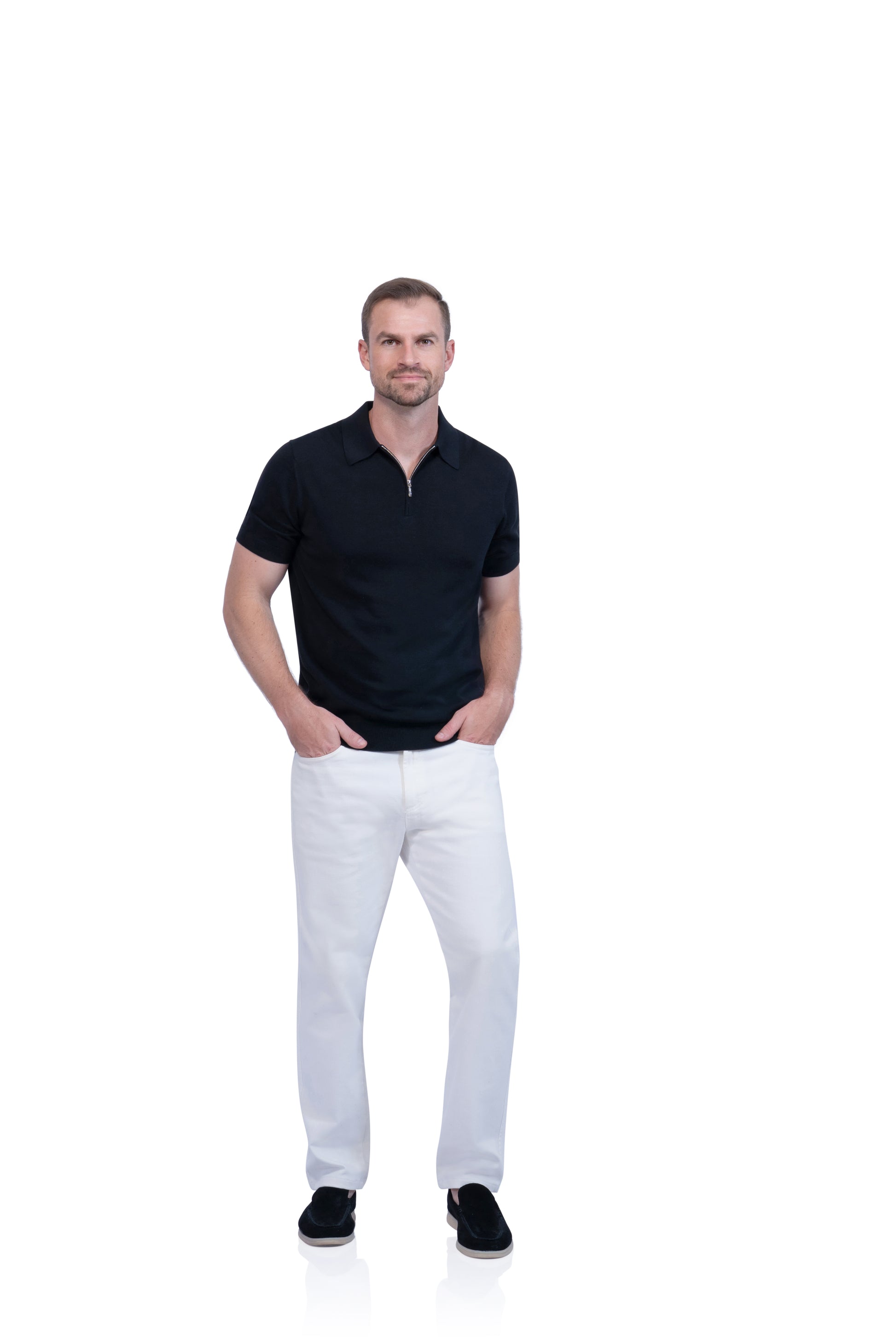 Black Polo Zip Silk Cotton