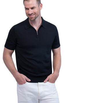 Black Polo Zip Silk Cotton